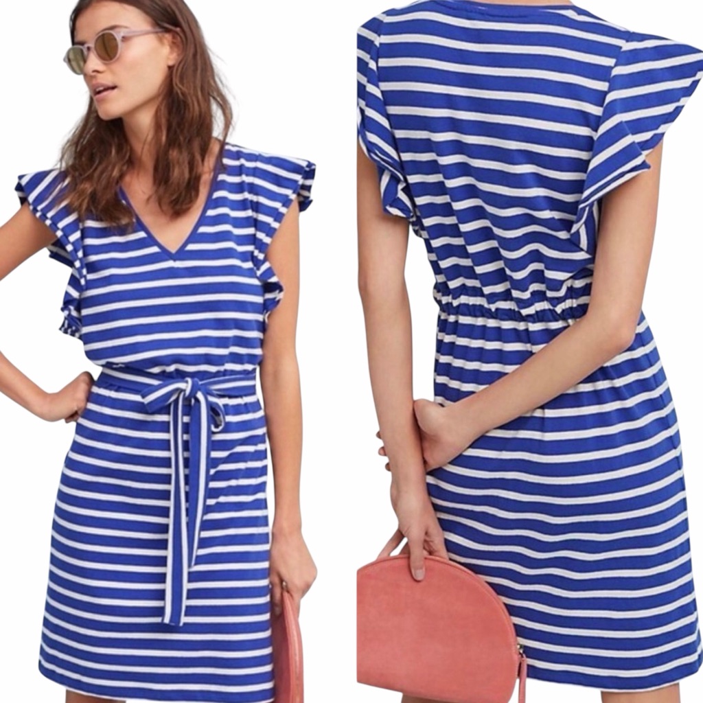 Anthropologie Dolan Flutter Sleeve Striped Nautical Dress